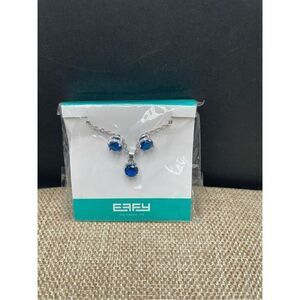 EFFY Princess Cruises Necklace & Earrings New in Package Blue Sapphire Silver Ch